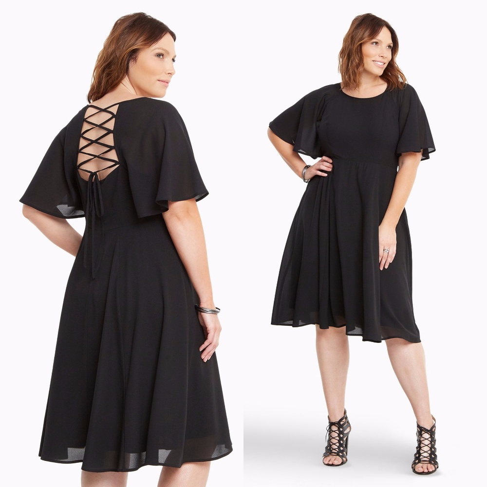 Torrid Black Georgette Lace Up Back Midi Dress
